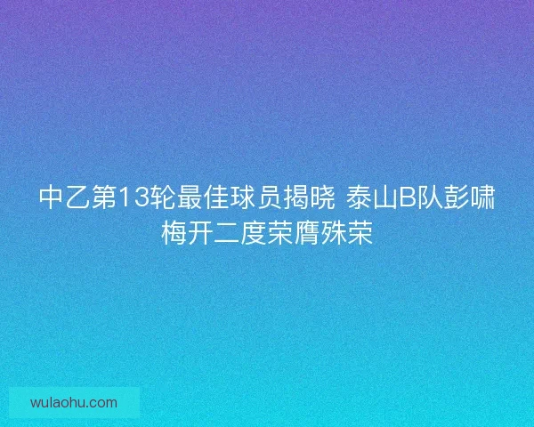 中乙第13轮最佳球员揭晓 泰山B队彭啸梅开二度荣膺殊荣