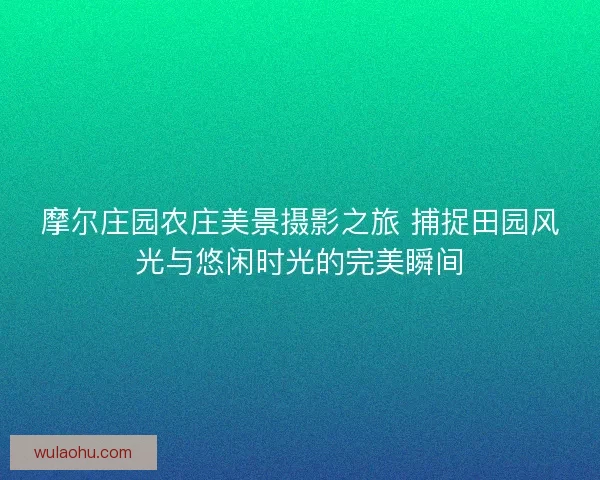 摩尔庄园农庄美景摄影之旅 捕捉田园风光与悠闲时光的完美瞬间