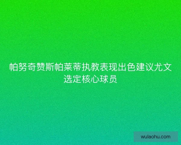 帕努奇赞斯帕莱蒂执教表现出色建议尤文选定核心球员