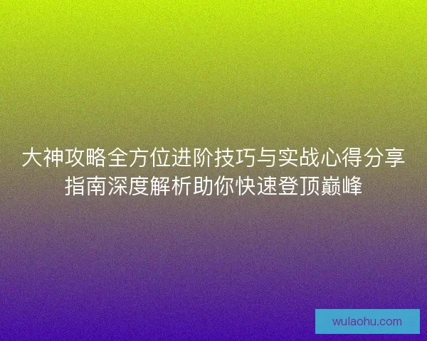 大神攻略全方位进阶技巧与实战心得分享指南深度解析助你快速登顶巅峰
